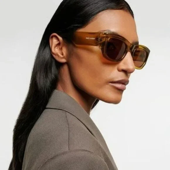 Saint Laurent Women Sunglasses Transparent Brown Rectangle SL713 003 BRAND NEW SAINT LAURENT SL713 003 Transparent Brown/Brown 53-22-145  main image 4